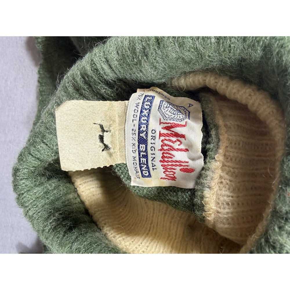 Vintage Medallion Women's Green Wool Kid Mohair Sweater Cottagecore Small - Picture 5 of 6